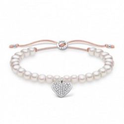 THOMAS SABO šnúrkový náramok White pearls heart pavé A1986-199-14-L20v