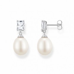 THOMAS SABO náušnice Pearl with white stone silver H2241-167-14