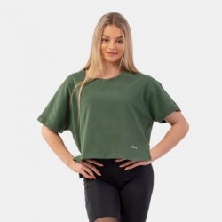 NEBBIA Dámske tričko The Minimalist Crop Top Dark Green  XS/S