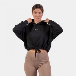 NEBBIA Dámska mikina Loose Fit Hoodie Crop Iconic Black  XS/S