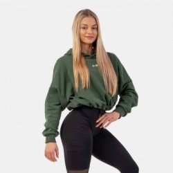 NEBBIA Dámska mikina Loose Fit Hoodie Crop Iconic Dark Green  XS/S